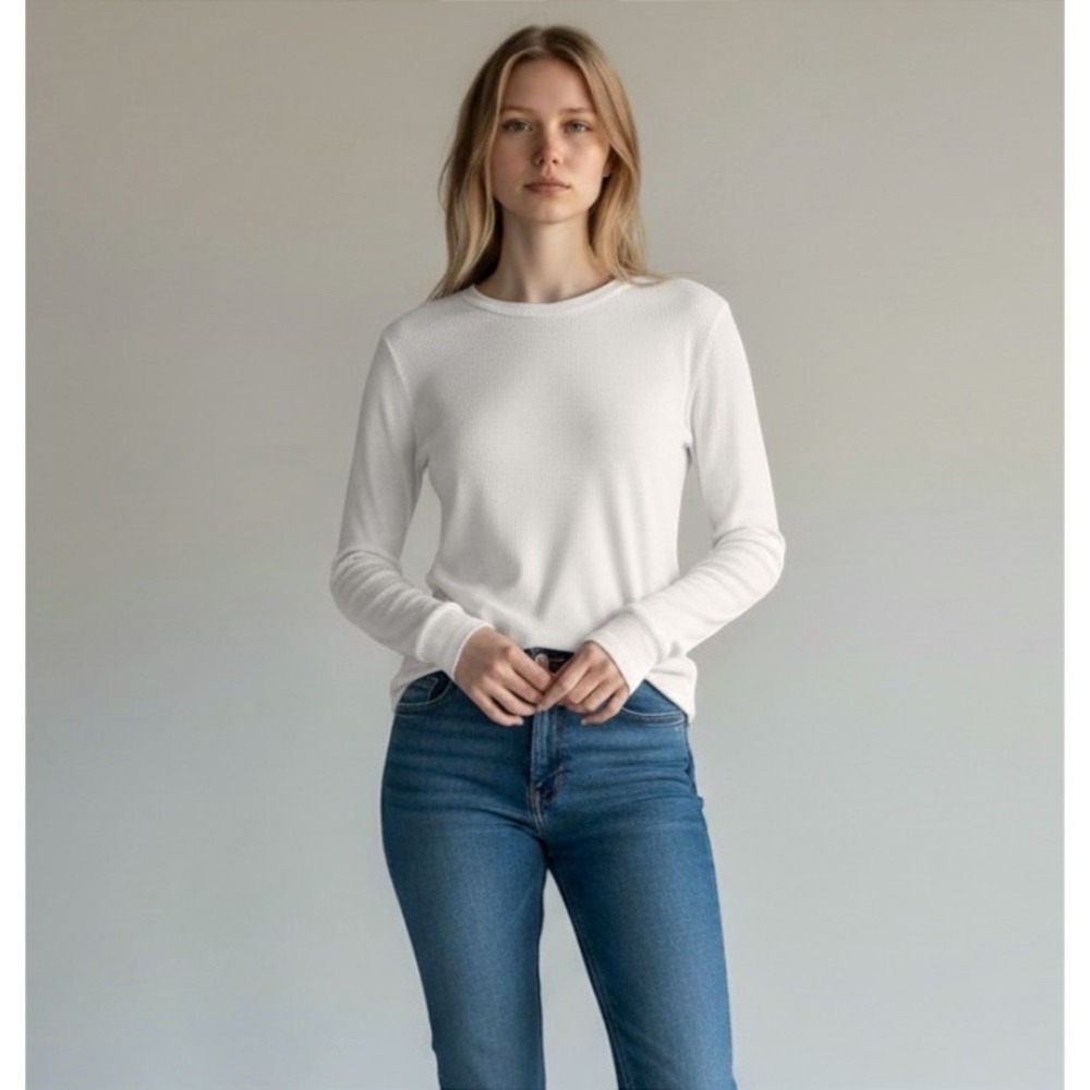 AE77 American Eagle sweatshirt Top Women's XS White Long Sleeve Ribbed Cotton